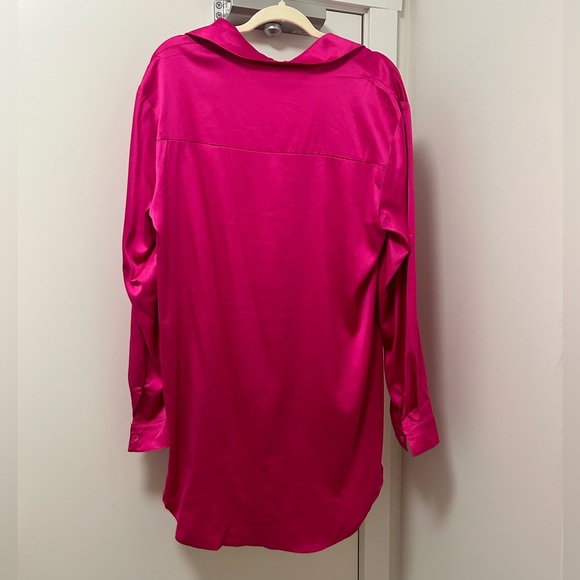 HOT PINK SATIN SHIRT DRESS - Picture 4 of 5